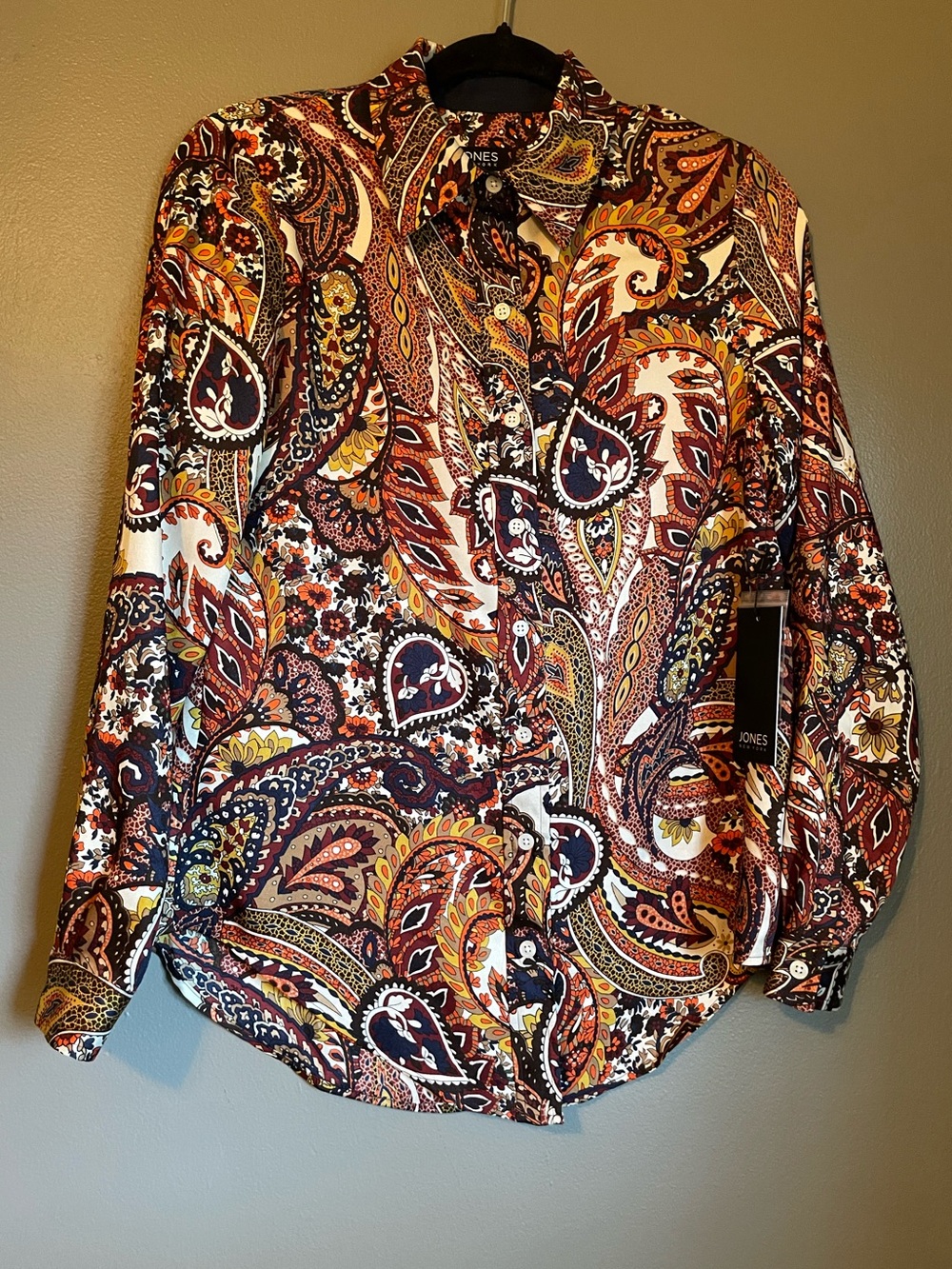 NWT Jones New York Sz XS Long Sleeve Paisley Button Down Blouse Top Ret $89!